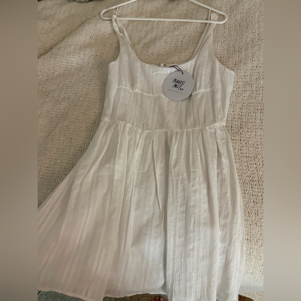Princess Polly Cream White Sleeveless Tiered Sundress